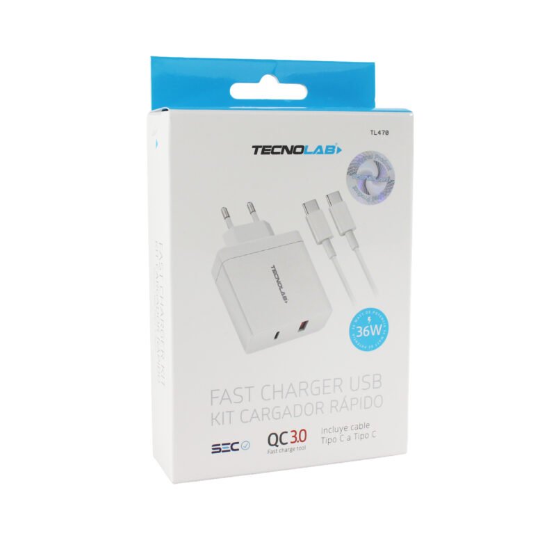 cargador tecnolab qc 3.0 salida usb 18w, pd salida tipo c 36w con cable tipo c a c. certificacion sec. — vista 6