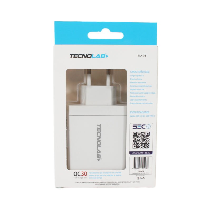 cargador tecnolab qc 3.0 salida usb 18w, pd salida tipo c 36w con cable tipo c a c. certificacion sec. — vista 7