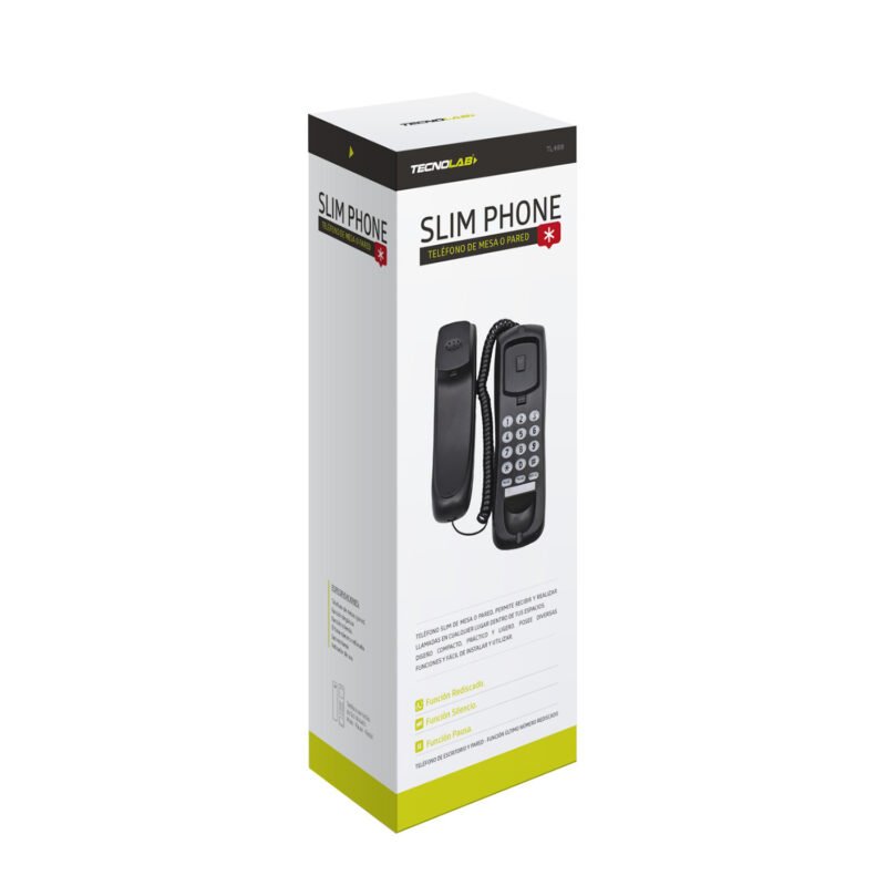 telefono tecnolab de sobremesa, funciones de pausa, silencio, rediscado, luz nocturna, diseÑo compacto. black