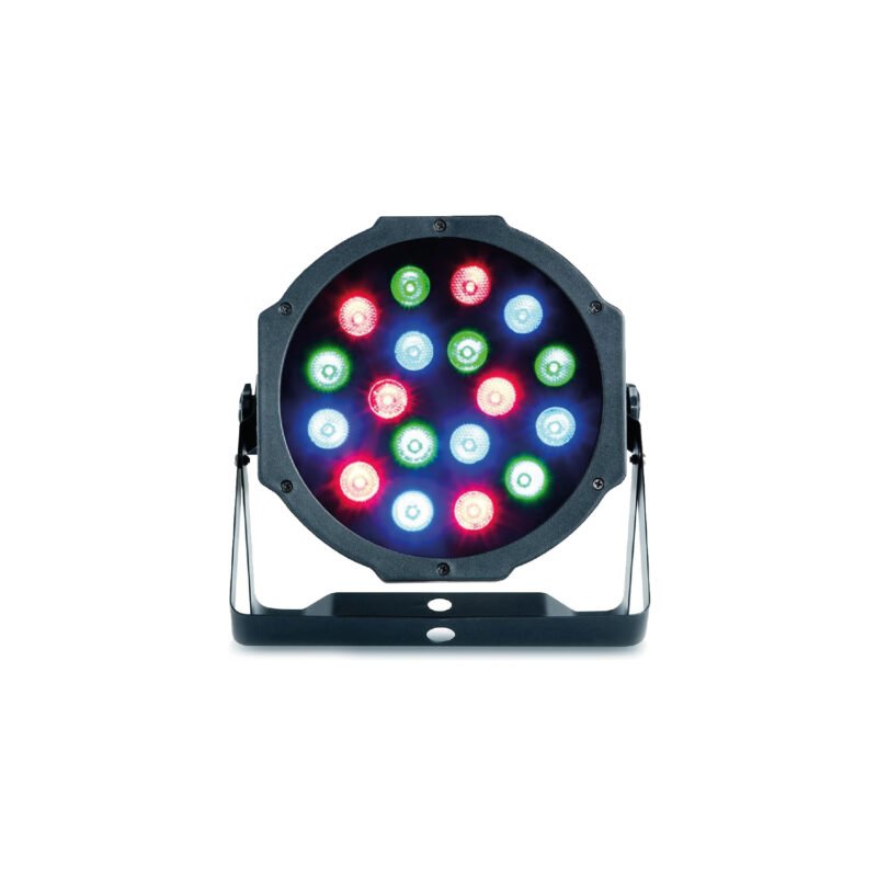 foco tecnolab par led 18 luces rgb 1w, dmx, 30 80w, 3 7 canales, modos auto, sonido y dmx512.
