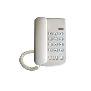 telefono tecnolab de sobremesa, interruptor p/t, tono/pulso, flash rapido, tiembre, rediscado, pausa, mute.white