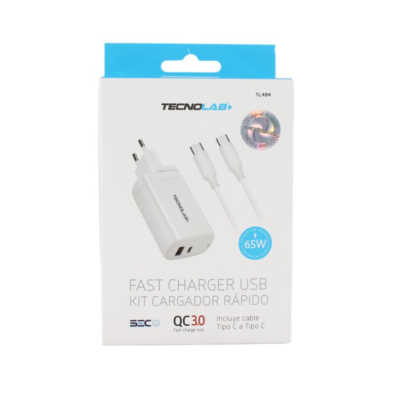 cargador tecnolab qc 3.0 + pd 65w con cable tipo c a c. certificaciÓn sec. white — vista 4