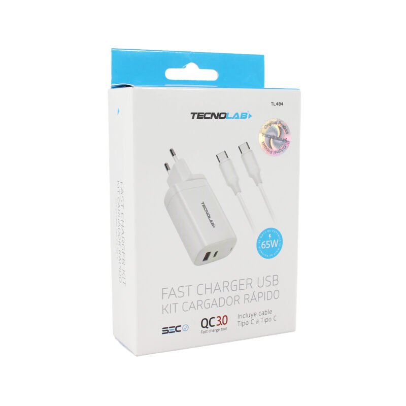cargador tecnolab qc 3.0 + pd 65w con cable tipo c a c. certificaciÓn sec. white — vista 5