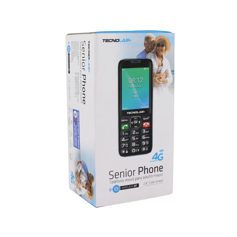 telefono senior 4g, pantalla 2.8", sim dual, boton sos, entrada tipo c, camara 0.3mp, bateria 1000mah, memoria 128 + 48mb. black