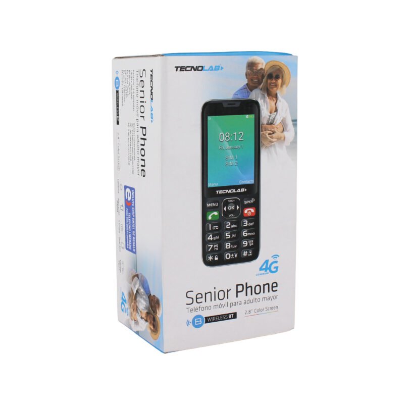 telefono senior 4g, pantalla 2.8", sim dual, boton sos, entrada tipo c, camara 0.3mp, bateria 1000mah, memoria 128 + 48mb. red