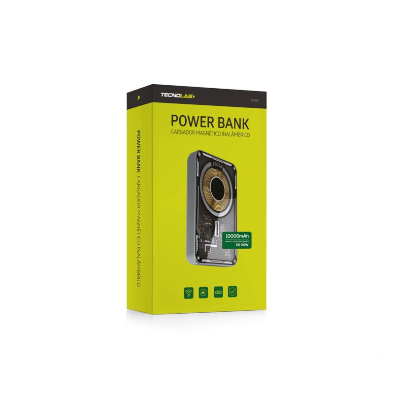powerbank tecnolab 10000mah, inalambrico magnetico, 20w, entrada/ salida tipo c, 5 led. black — vista 5