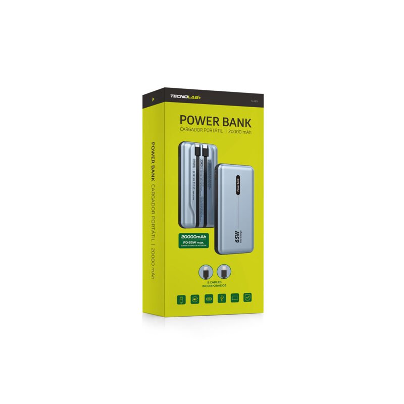 powerbank tecnolab 20000mah 65w incluye 2 cables 1 tipo c y 1 lightning — vista 5