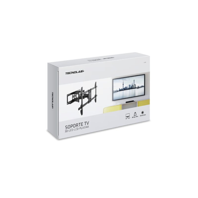 soporte tecnolab tv pared 37” 80”, carga 60kg, vesa 200x200 600x400mm, acero laminado, tornillos seguridad. — vista 2
