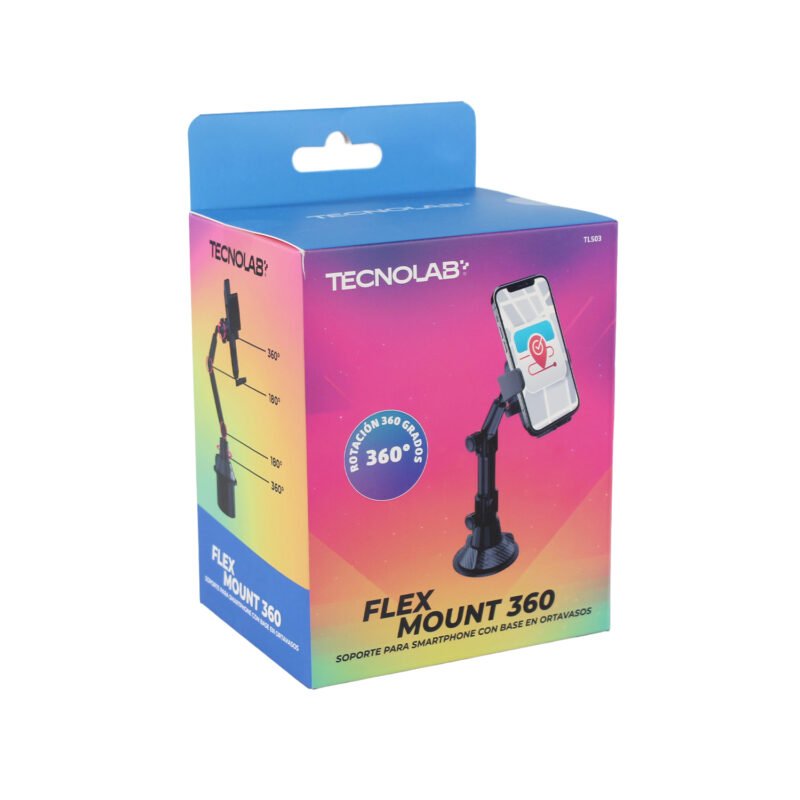 soporte tecnolab para automovil posa vasos, instalacion facil, bloqueo giratorio, rotacion 360°, compatible smartphones. — vista 6