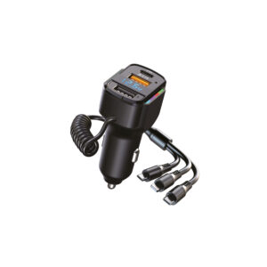 cargador tecnolab de automovil, iluminacion rgb 7 colores, usb 5v 3.1a, deteccion voltaje, cable 3 en 1, 36w/65w.