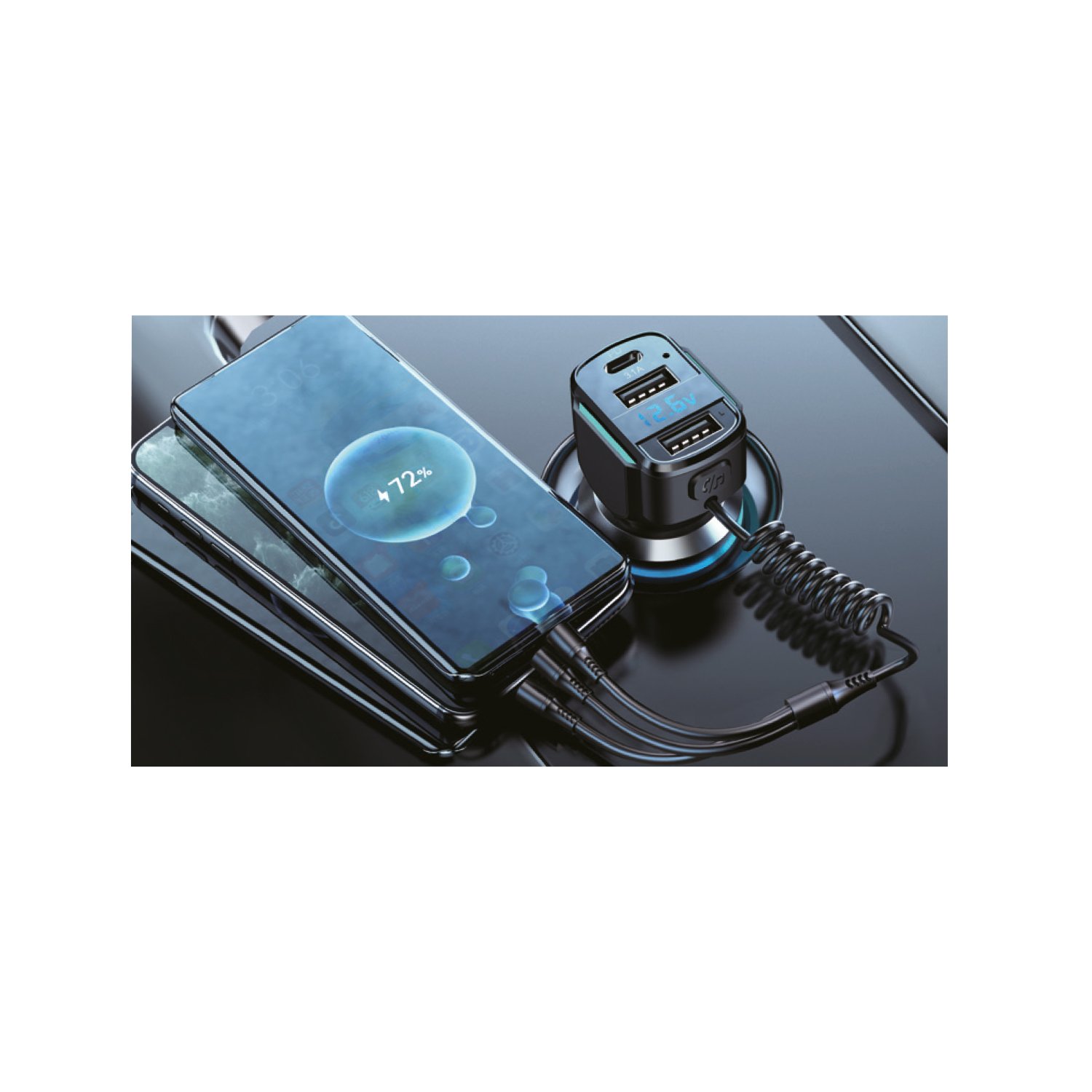 cargador tecnolab de automovil, iluminacion rgb 7 colores, usb 5v 3.1a, deteccion voltaje, cable 3 en 1, 36w/65w. cargador tecnolab de automovil, iluminacion rgb 7 colores, usb 5v 3.1a, deteccion voltaje, cable 3 en 1, 36w/65w.