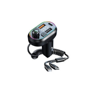 cargador tecnolab de automovil bt 5.0, 25 watts con funcion reduccion ruido, rgb, manos libres, 3 puertos, mp3/wav, fm 87.5 108mhz.