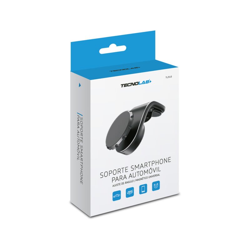 soporte tecnolab para automovil de smartphone, ajuste angulo simple, magnetico, rotacion 360°, diseÑo ergonomico, compacto. — vista 3