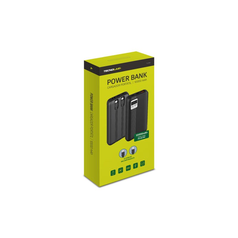 powerbank tecnolab 10000mah 22,5w incluye 2 cables tipo c y lightning white — vista 3