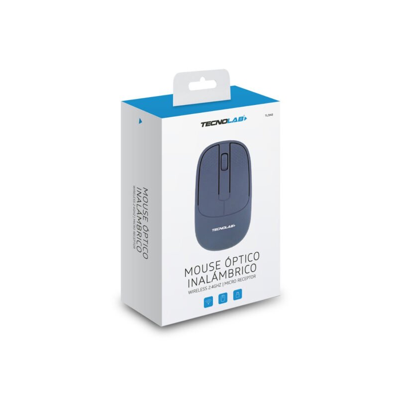 mouse tecnolab inalambrico optico, 3 colores, 2.4g + bt 5.0, micro receptor usb 2.0, resolucion 1200dpi, distancia 10m. blue — vista 3