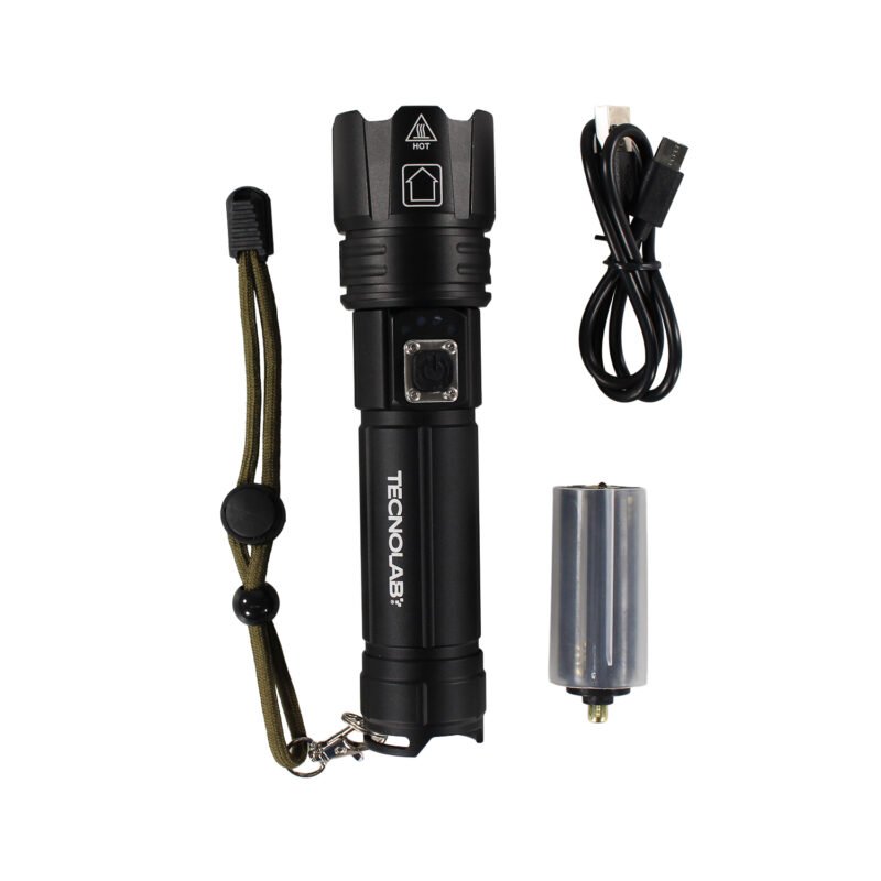 linterna tecnolab led zoom telescopico, 3 modos de iluminacion, resistente al agua, 3000 lumines, carga usb. 16cm — vista 3