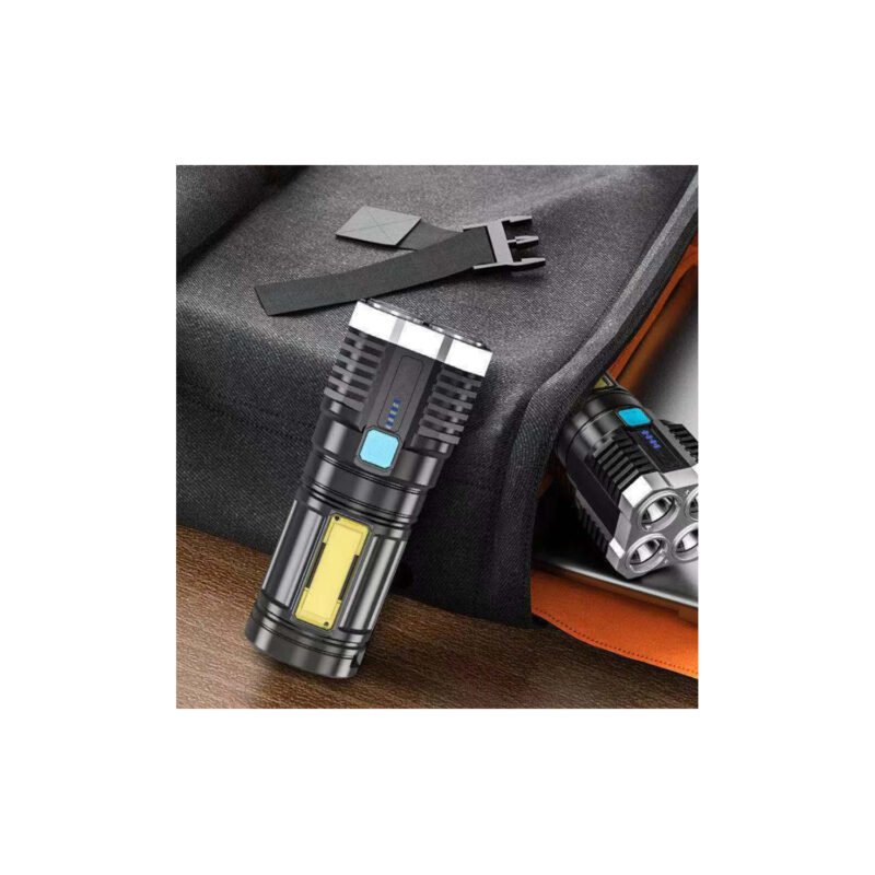 linterna tecnolab cuatro led, carga usb, resistente a salpicaduras, luz led osl + cob, bateria de litio. 500 lumenes 14 cm. — vista 3