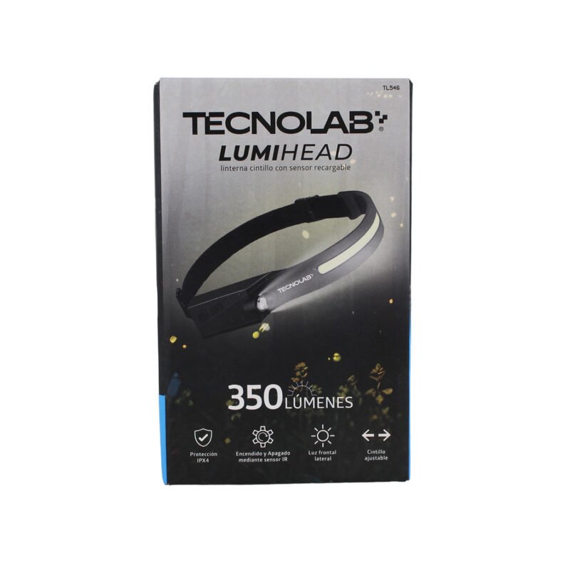 linterna tecnolab led formato cintillo, recargable, sensor de movimiento, resistente a impactos, hasta 8 horas de uso, carga usb. 30 cm 350 lumenes
