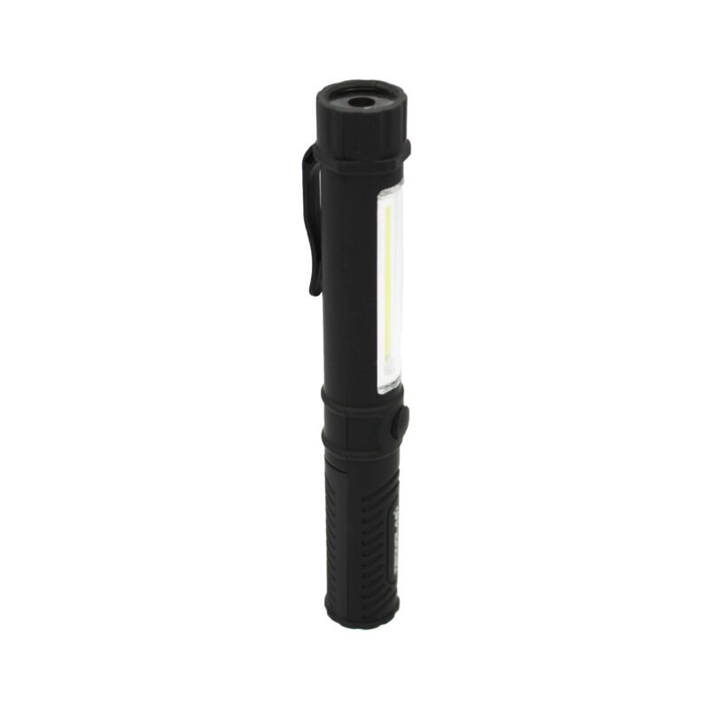 linterna tecnolab multifuncion, cob led brillante, diseÑo compacto con clip, iman inferior, carcasa antideslizante, usa pila aaa (no incluida). — vista 2