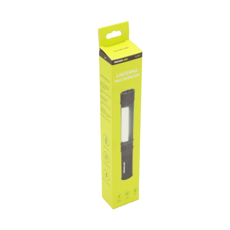 linterna tecnolab multifuncion, cob led brillante, diseÑo compacto con clip, iman inferior, carcasa antideslizante, usa pila aaa (no incluida). — vista 3