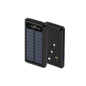powerbank solar 10000mah con cable de carga incorporado black
