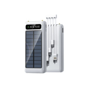 powerbank solar 10000mah con cable de carga incorporado white