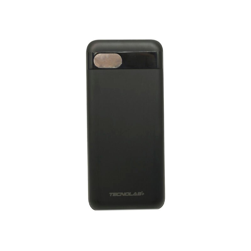 powerbank tecnolab 20000mah, 22.5 watts carga rapida, 2 cables incorporados, proteccion sobrecarga. black