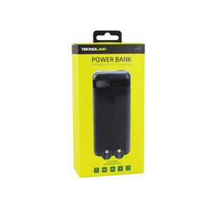 powerbank tecnolab 30000mah, 22.5watts carga rapida, 2 cables incorporados, proteccion sobrecarga.