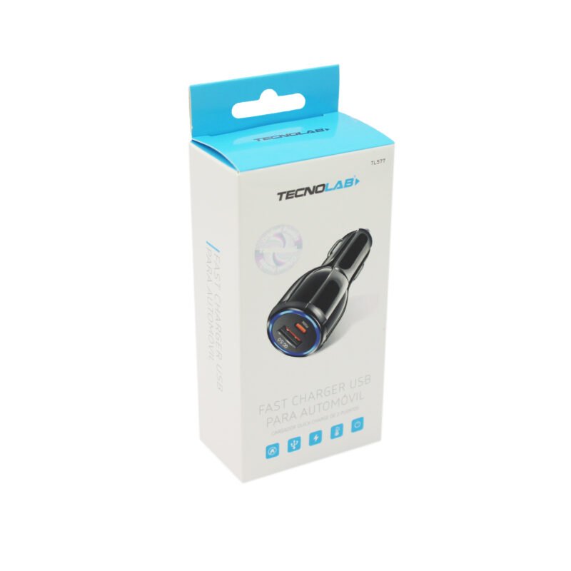 cargador tecnolab para automovil 60w, 1 puerto usb, tipo c, usb a+tipo c. black — vista 4