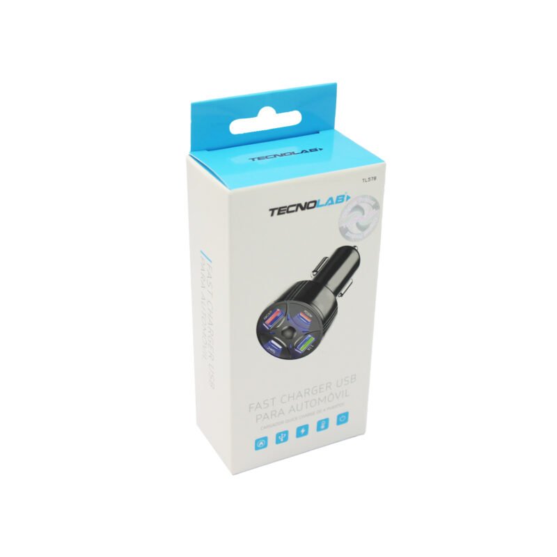 cargador tecnolab para automovil 2 puertos usb, tipo c, pd+qc+(usb a+tipo c) 3.1a — vista 3