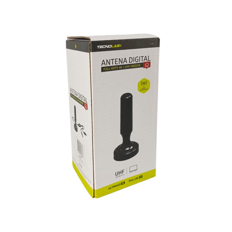 antena digital tecnolab para tv para interior, amplificada, 25db, cable de 5m, material plastico