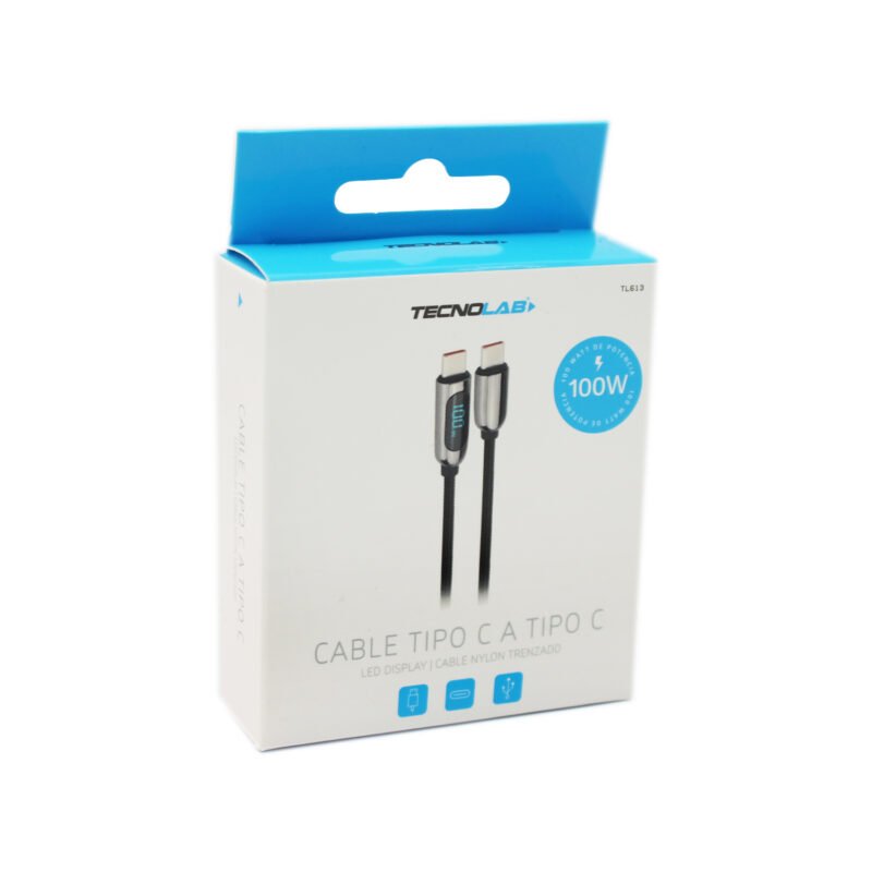 cable tecnolab tipo c a tipo c, 100w, display led, trenzado, 2 mts. — vista 2