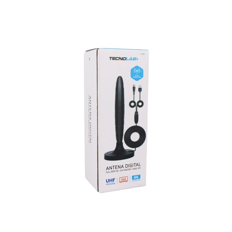 antena digital para tv negra, amplificador 25 db, plastico, cable 3m