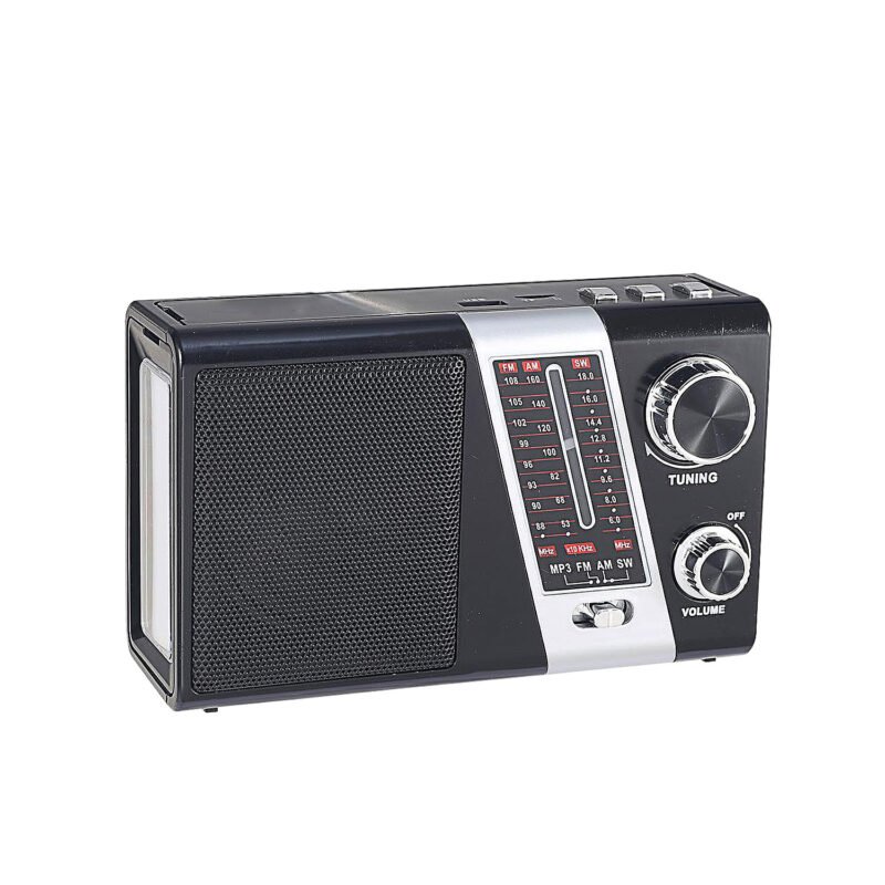 radio tecnolab portatil am/fm/sw, usb/tf, luz led, carga solar, bateria litio 18650, 5w. — vista 2