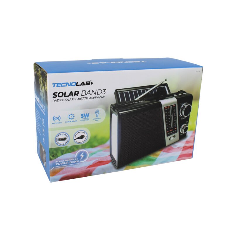 radio tecnolab portatil am/fm/sw, usb/tf, luz led, carga solar, bateria litio 18650, 5w. — vista 5