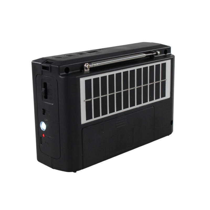 radio tecnolab portatil am/fm/sw, usb/tf, luz led, carga solar, bateria litio 18650 1200mah, 5w. — vista 4