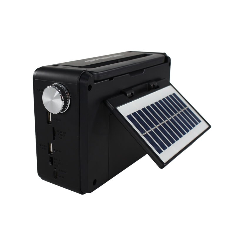 radio tecnolab portatil am/fm/sw, usb/tf, bt, con linterna, carga solar, bateria litio 18650, 5w. — vista 9