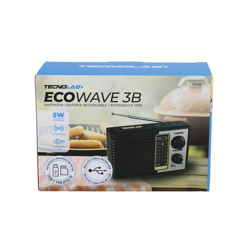radio tecnolab portatil am/fm/sw, usb/tf, luz led, bateria litio 18650, antena telescopica, 5w. — vista 5