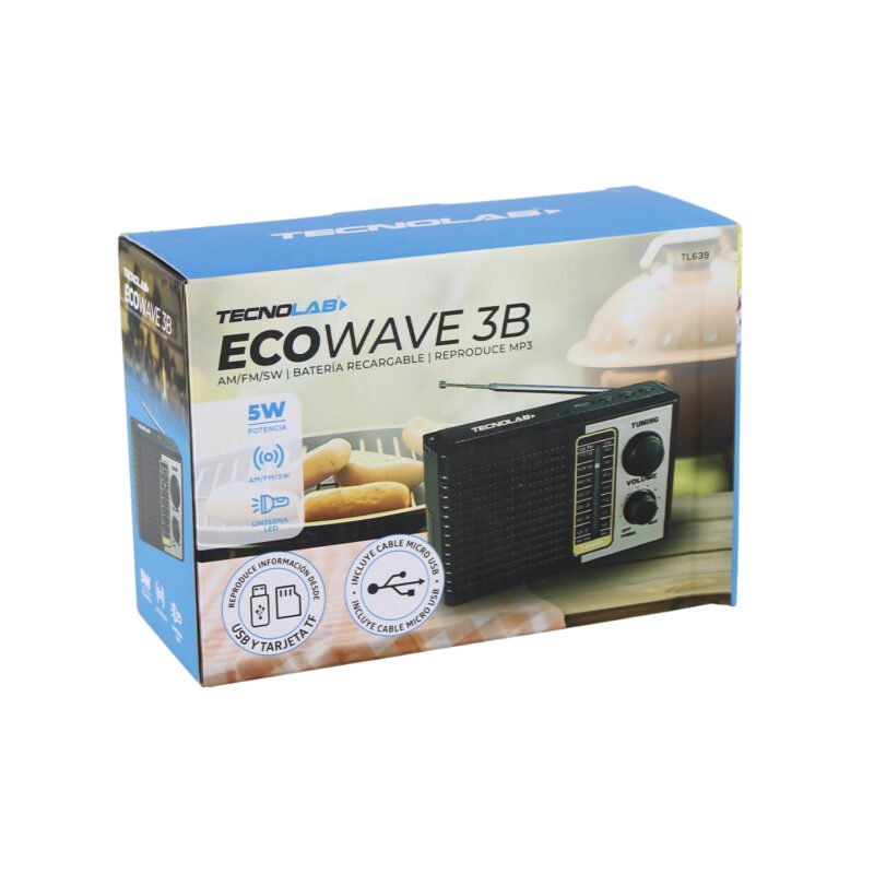 radio tecnolab portatil am/fm/sw, usb/tf, luz led, bateria litio 18650, antena telescopica, 5w. — vista 6