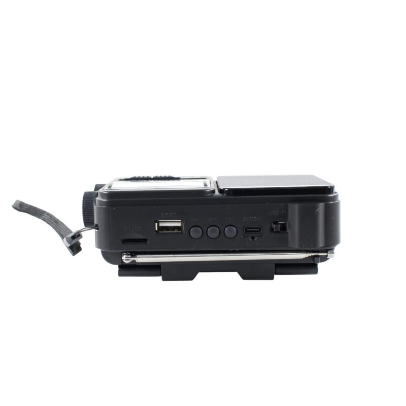 radio tecnolab portatil am/fm/sw, usb/tf, luz led, carga solar, bateria 18650, antena telescopica, 5w.black — vista 4