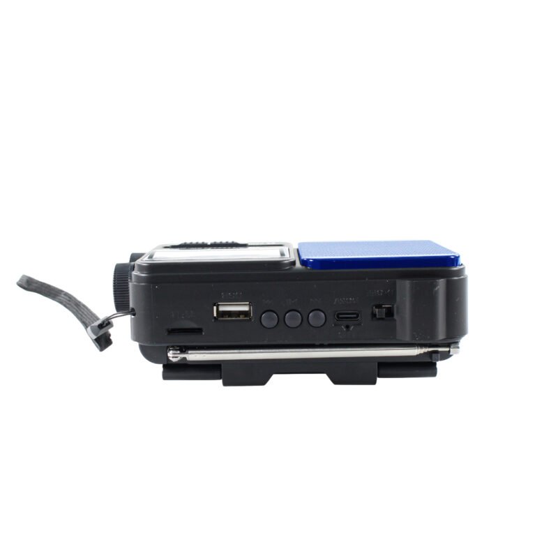 radio tecnolab portatil am/fm/sw, usb/tf, luz led, carga solar, bateria 18650, antena telescopica, 5w. blue — vista 5