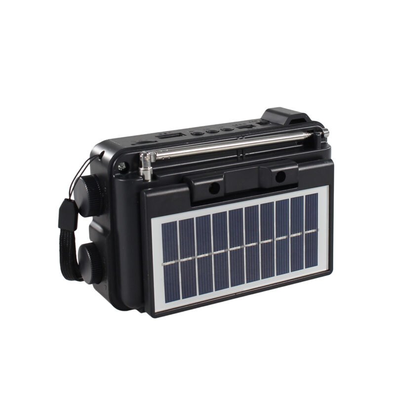 radio tecnolab portatil am/fm/sw, usb/tf, luz led, carga solar, bateria 18650, antena telescopica, 5w. red — vista 4