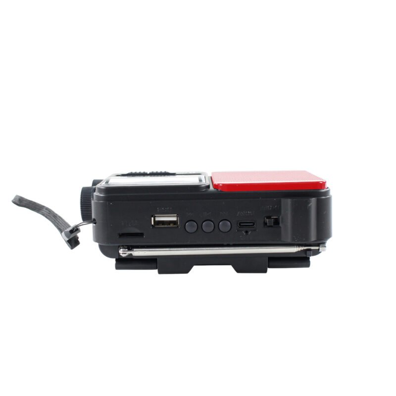 radio tecnolab portatil am/fm/sw, usb/tf, luz led, carga solar, bateria 18650, antena telescopica, 5w. red — vista 5