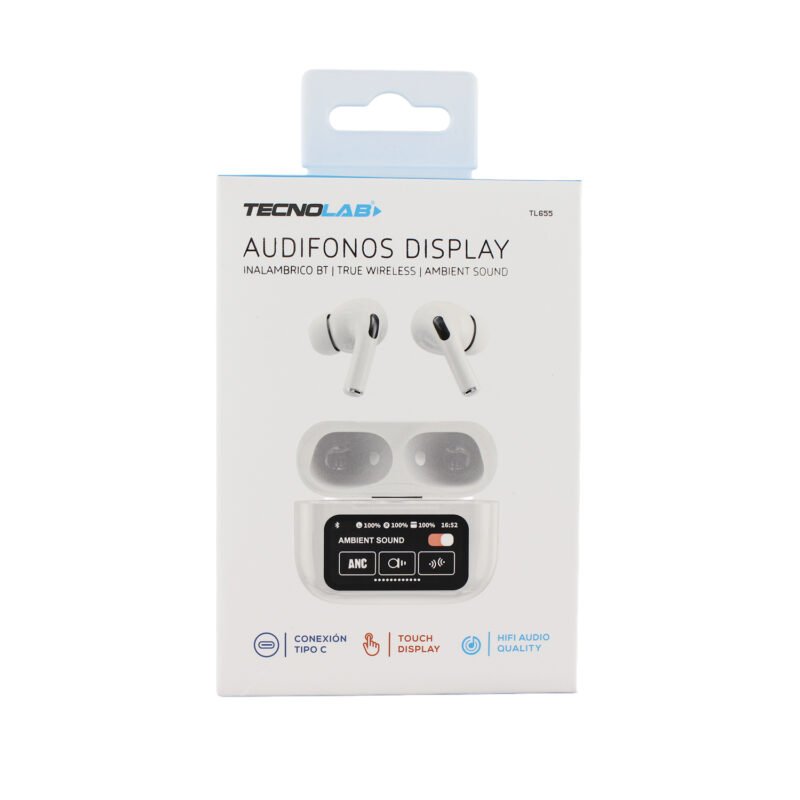 audifono tecnolab anc enc con pantalla touch 1.47", inalambricos bt, carga tipo c, 350mah, 4 5h reproduccion, 10m alcance. — vista 4