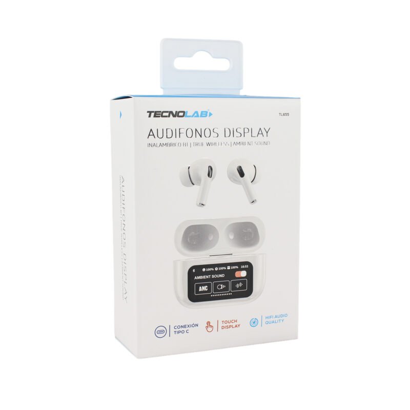 audifono tecnolab anc enc con pantalla touch 1.47", inalambricos bt, carga tipo c, 350mah, 4 5h reproduccion, 10m alcance. — vista 5
