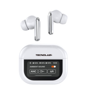 audifono tecnolab anc enc con pantalla touch 1.47", inalambricos bt, carga tipo c, 500mah, 5 6h reproduccion, 10m alcance.