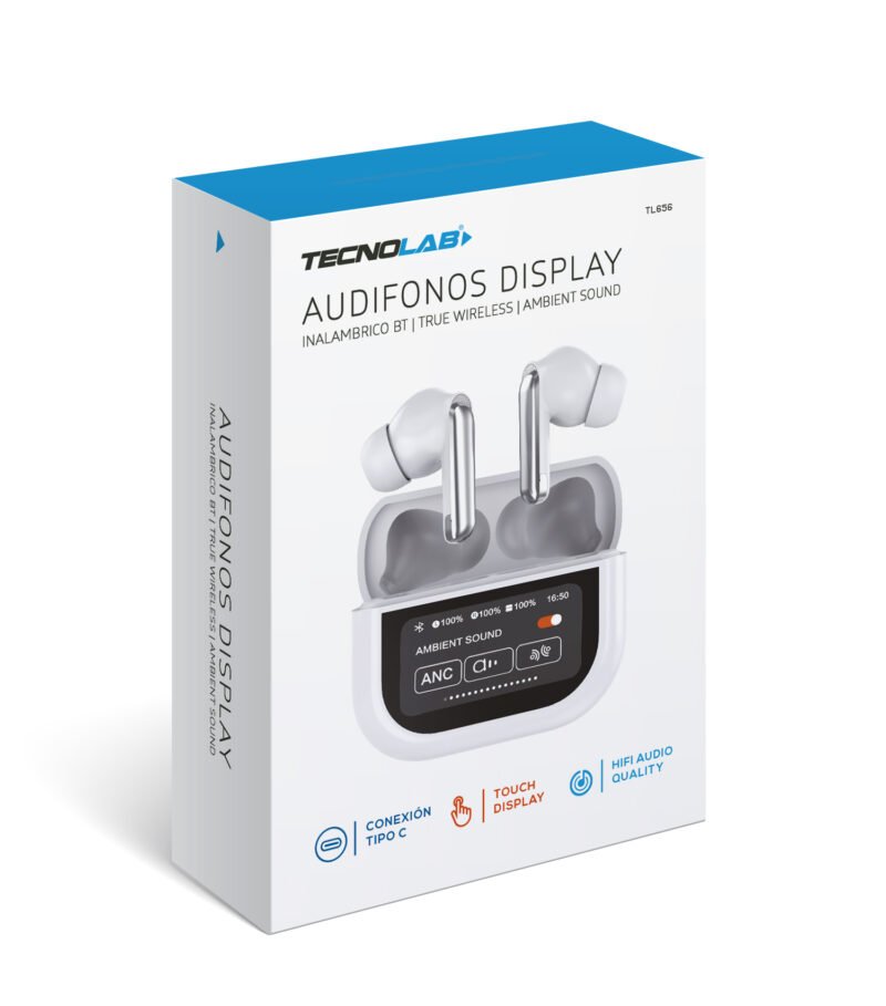 audifono tecnolab anc enc con pantalla touch 1.47", inalambricos bt, carga tipo c, 500mah, 5 6h reproduccion, 10m alcance. — vista 2