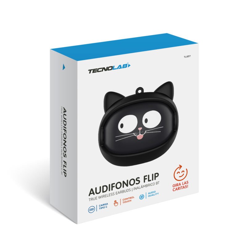 audifono tecnolab flip gato inalambricos bt, carga tipo c, 200mah, 10h reproduccion, 10m alcance, 2h carga. — vista 6