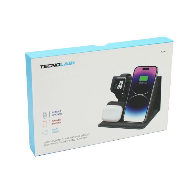 cargador tecnolab 3 en 1 inalambrico pregable para iphone (15w), applewatch (2.5w) y airpods (5w) — vista 2