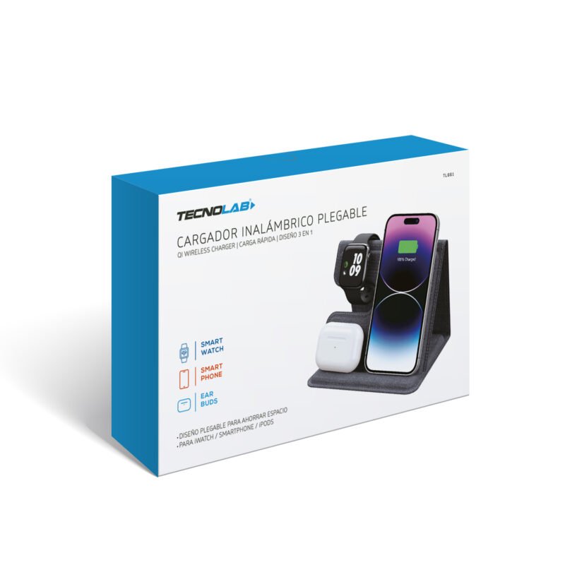 cargador tecnolab 3 en 1 inalambrico pregable para iphone (15w), applewatch (2.5w) y airpods (5w) — vista 6